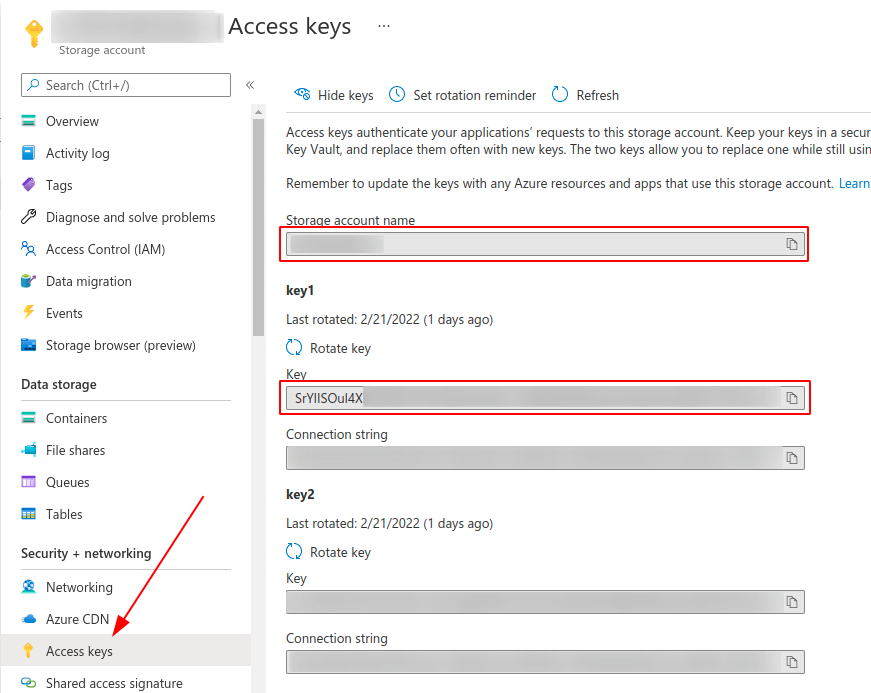 Azure storage environment variables
