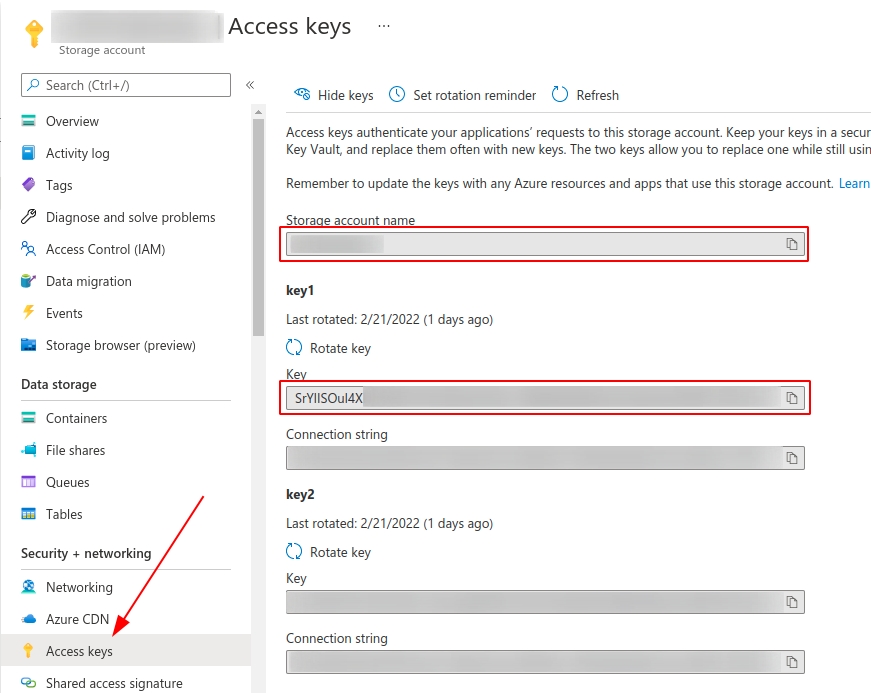 Azure storage environment variables